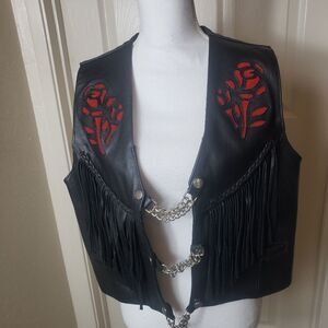 Leather fringe motorcycle vest